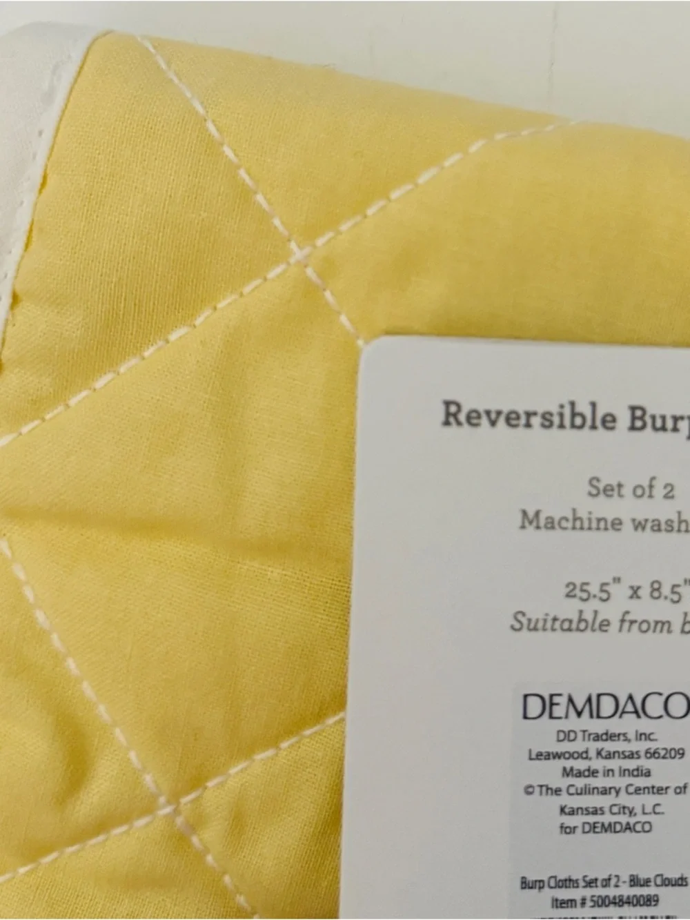 Demdaco Reversible Baby Burp Cloths - Set of 2 Yellow and White